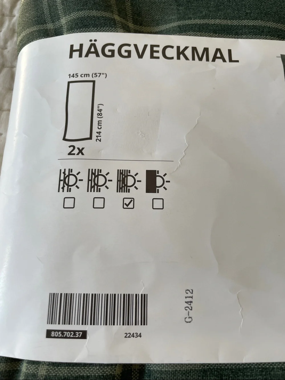New IKEA HAGGVECKMAL Curtains 1 Pair Green Plaid 57x84”